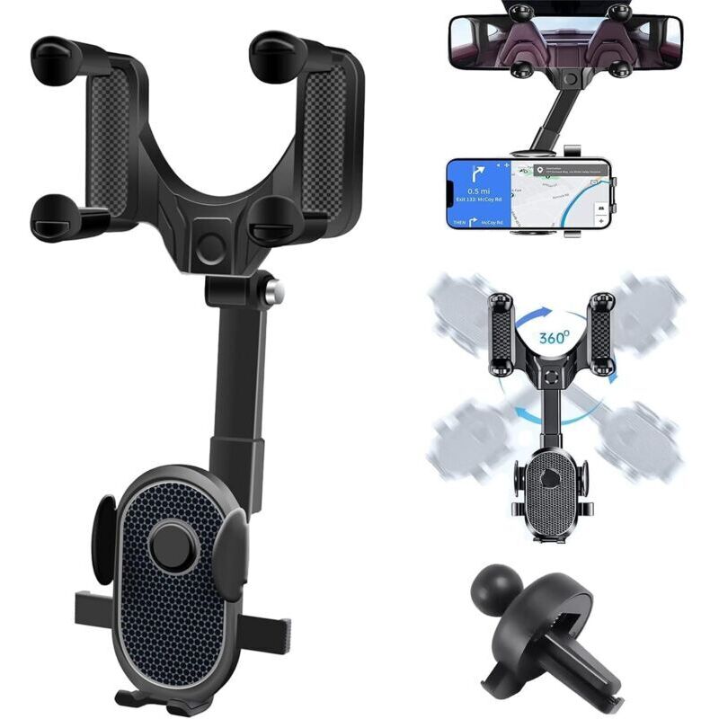 Flexibler 360°-rückspiegel-telefonhalter Für Autos – Schnelle Installation – Kompatibel Mit Smartphones Von 4,5 Bis 7 Zoll – Hochwertiges Abs – 5–7 Zoll