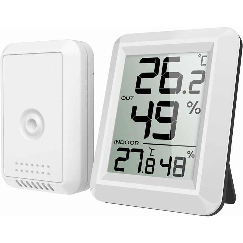 Innen- Und Außenthermometer, Vernetztes Thermometer Mit Kabellosem Außensensor, Digitales Thermo-hygrometer Mit Großem Lcd-bildschirm, °c/°f-umschalter, Für Büro, Zuhause, Schlafzimmer (weiß)