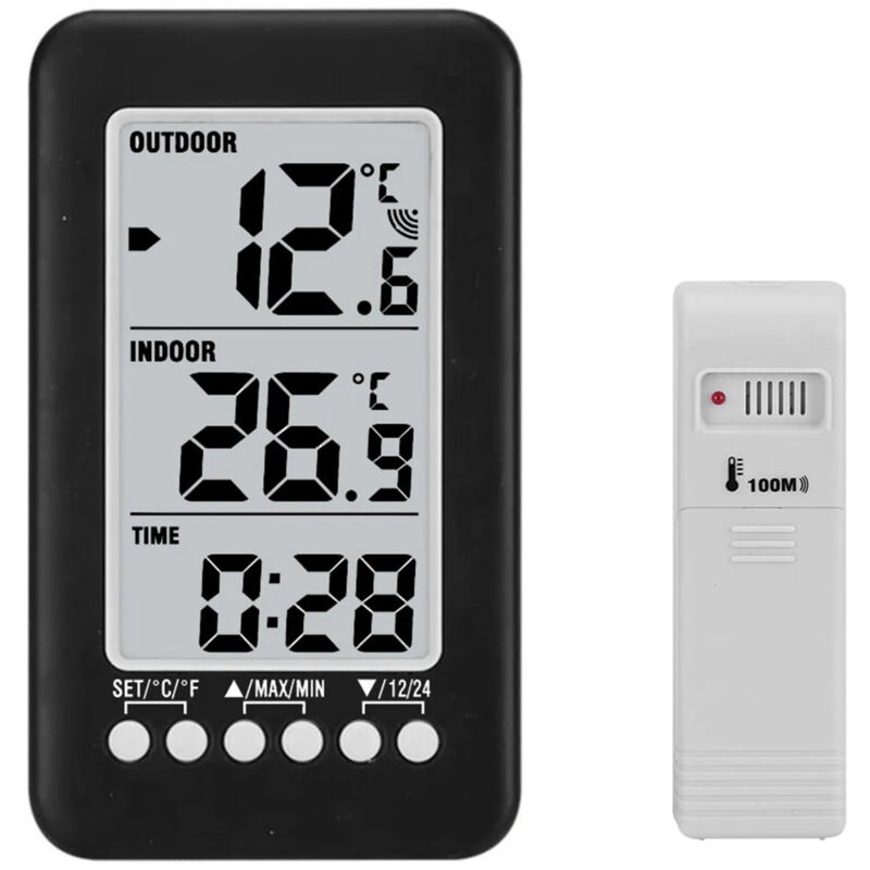 Kabelloses Innen- Und Außenthermometer 2-in-1 Lcd-thermometer Mit Uhr °c / °f Digitales Innen-/außenthermometer Temperaturmessung Mit Sender