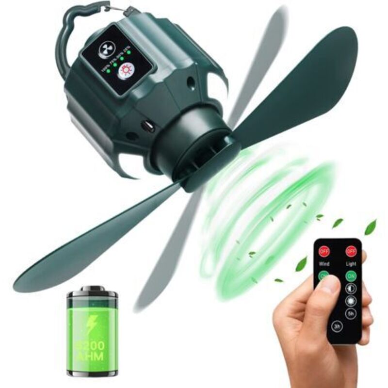 Camping-deckenventilator, Tragbarer, Wiederaufladbarer Usb-zeltdeckenventilator Mit 5200 Mah Und Fernbedienung, Campingventilator Für Reisen, Angeln, Wandern, Grillen