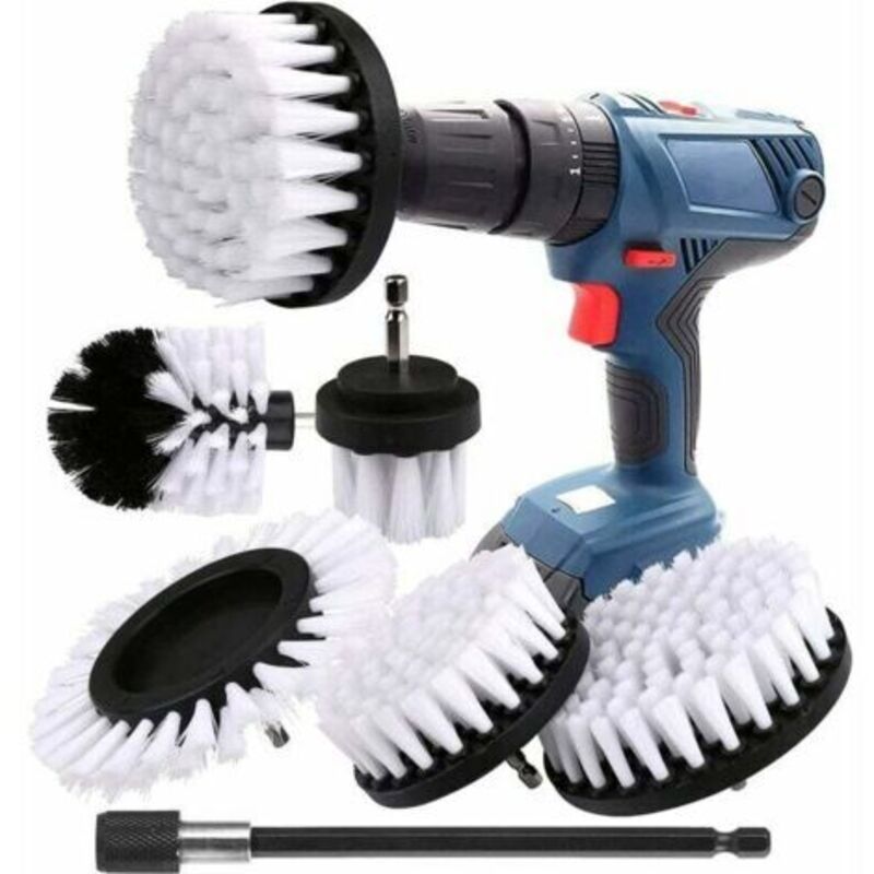 Bohrbürsten-set, 6-teilig, Bohrmaschinenbürste Für Auto, Fliesen, Teppich, Badewanne, Küche, Toilette, Weiß