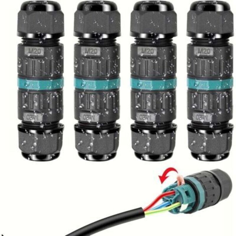 Wasserdichter Elektrischer Steckverbinder Ip68 - Kabelverschraubung 3-adrig, Wasserdichte Abzweigdose Für Außen, Wasserdichte Klemmenleiste, Anschlussdose Für Kabel Ø 9 Bis 12 Mm (4 Stück)
