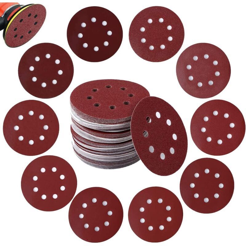 125-teiliges Schleifscheiben-set, 125 Mm Schleifblätter Mit 8 Löchern, Körnung 60, 80, 100, 120, 240 Zum Polieren, Entrosten Und Finishing
