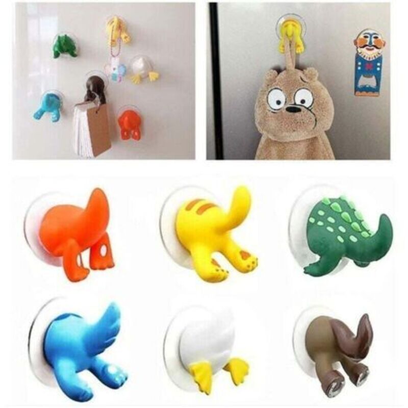 Saugnapf-haken Im Cartoon-tierdesign, Saugnapf Für Kinder, Nicht-perforierter Saugnapf-haken, Wasserdichter Saugnapf-haken Für Küche Und Bad, Kleiner Gegenstand Mit Saugnapf, 6 Stück