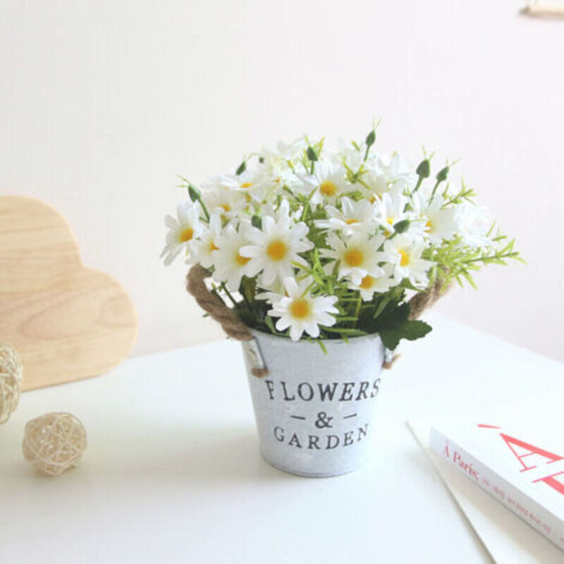 Künstliche Blumen Für Den Innenraum, 1 Stück, Künstliche Blume Mit Metalltopf, Künstliche Pflanze Dekoration Für Hochzeit, Außenbereich, Büro, Tisch, Garten, Neues Hausgeschenk, Gänseblümchen (weiß),-