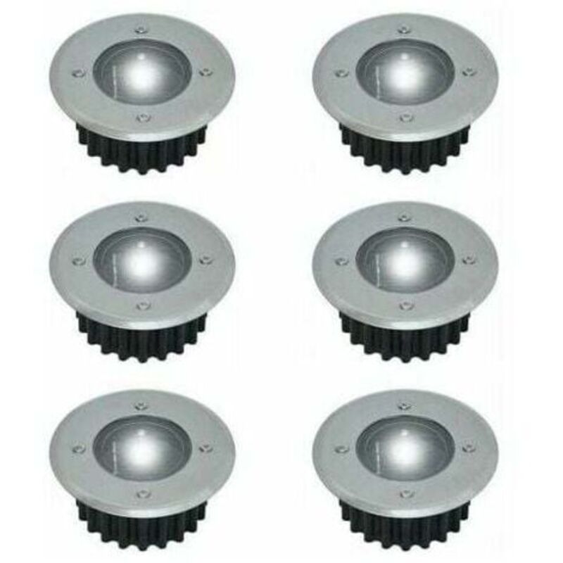 Set Aus 6 Einbaubaren Solar-led-bodenstrahlern - Rund - Durchmesser: 85 Mm - Außenbereich, Trittfest - Front Aus Edelstahl - 6 Solarleuchten