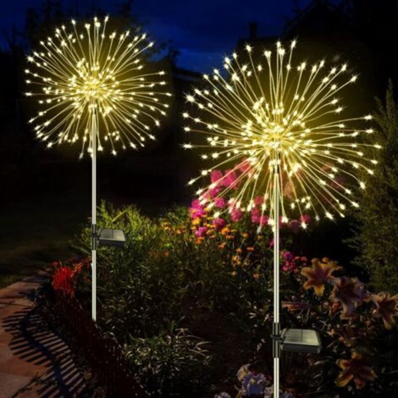 2er-set Solar-außenlampen Für Den Garten, 120 Led, Solar-feuerwerk-lichter, 8 Modi, Wasserdicht, Löwenzahnförmige Solarlampen Für Garten, Rasen, Terrasse, Dekoration