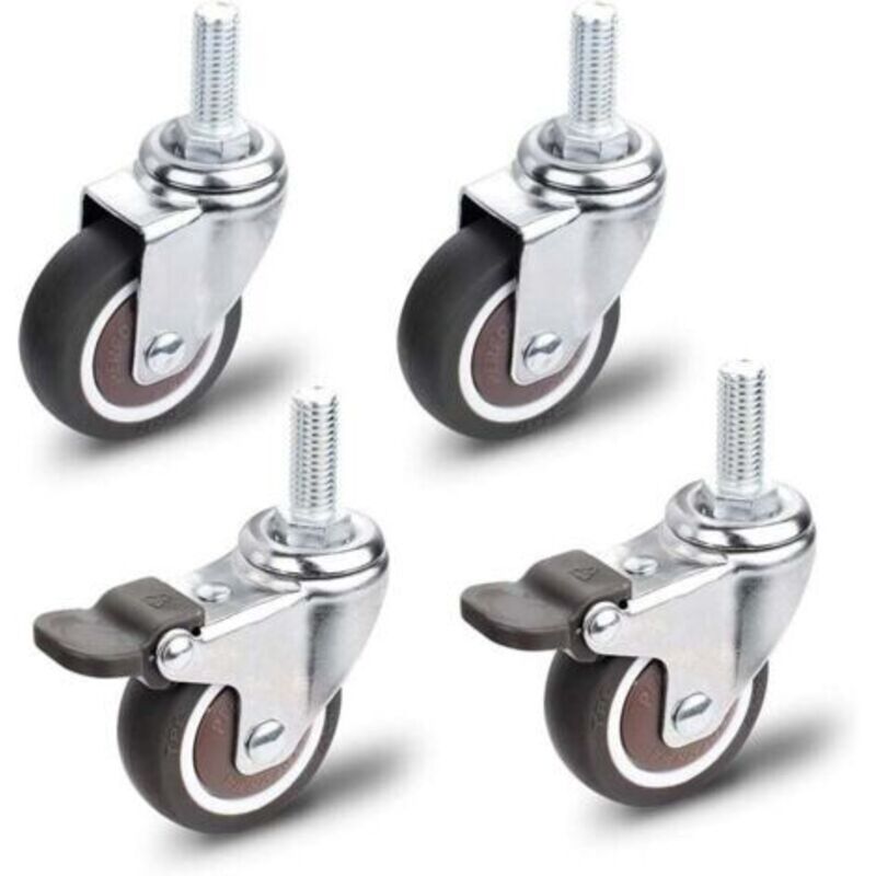 Möbelrollen, 2 Stück Schwenkbare Rollen Mit Bremse + 2 Stück Schwenkbare Rollen Ohne Bremse, M10x25mm Universelle Möbelrollen, Tragfähigkeit 30 Kg Pro Rolle
