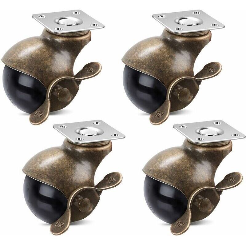5,1 Cm Kugelrollen Mit Bremse, 360-grad-antikmessing-oberplattenrollen Für Möbelschränke, Rollstühle (4er-pack, 352 Lb)