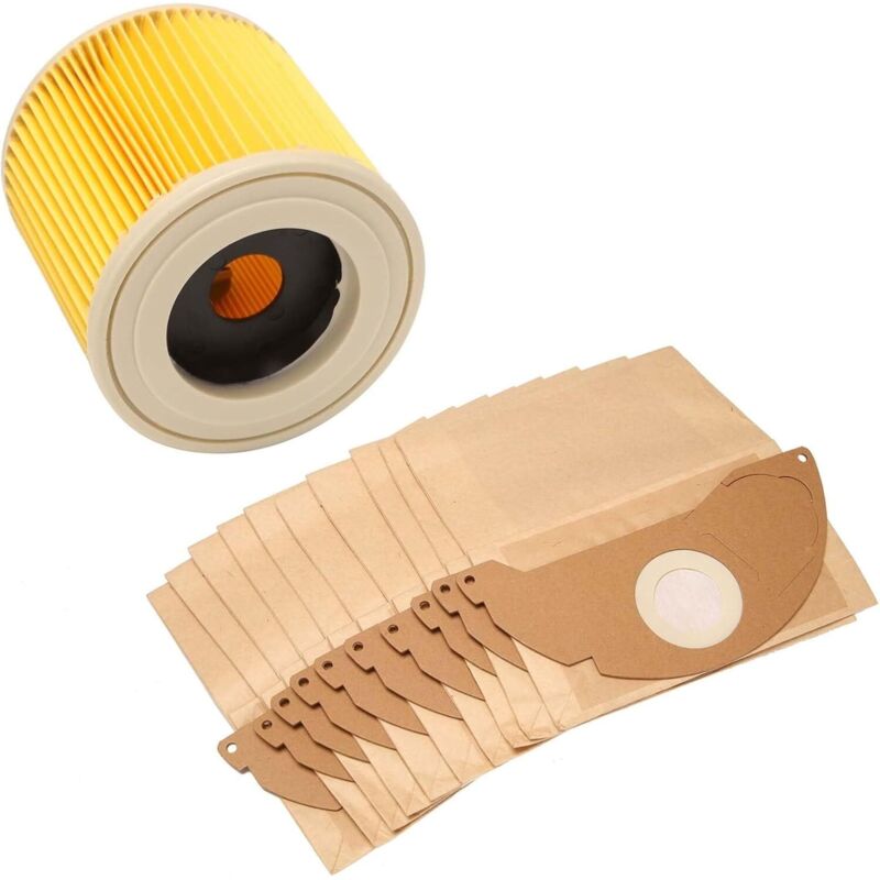 10 Staubsaugerbeutel Und 1 Staubfilter Passend Für Kärcher Wd2 Und Mv2 Staubsauger. Alternativen Für Filterbeutel 6.959-322.0 Und Patronenfilter 6.414-552.0