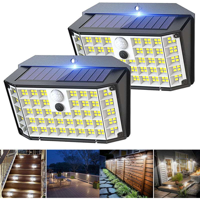 Solarleuchte Für Außen, 2er-pack Solar-außenbeleuchtung Mit Bewegungsmelder, 176 Led Solar-strahler Ip65 Wasserdicht, Solarlampe Für Garten, Garage, Terrasse