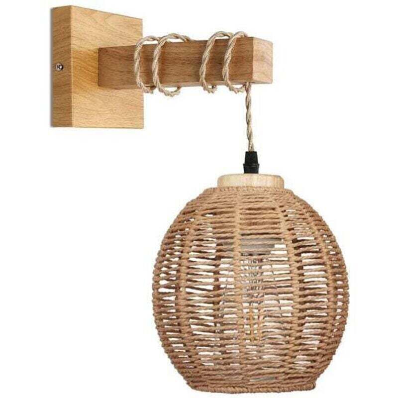 Retro-wandleuchte Aus Rattan Und Eisen E27 – Hanfseil – Innenbeleuchtung 220v – Abmessungen 17,98x17,98 Cm