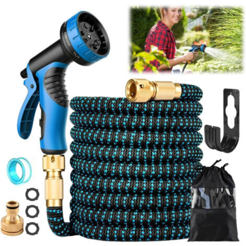 Dehnbarer Gartenschlauch 15m, Einziehbarer Wasserschlauch Mit 10-funktions-spritzpistole Und Halterung, Gartenschläuche Für Gartenbewässerung, Reinigung, Gartenarbeit Und Autowäsche