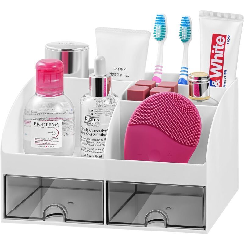 Badzimmer-waschbecken-organizer Mit 8 Fächern Für Zahnpasta Und Schubladen, Kunststoff-organizer Für Badezimmer, Schminktisch/make-up/schreibtisch, Weiß