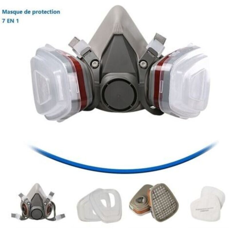 7-in-1-schutzmaske, Malermaske, Wiederverwendbar Mit Staubfilter, Atemschutz-gasmaske Mit Filter Für Spritzarbeiten, Lackieren, Arbeiten, Chemikalien, Heimwerken