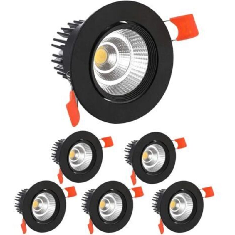 6 X Einbau-led-spots, 5w Cob Deckeneinbauleuchte, Kaltweiß 6000k, 500lm, Ac 220-240v, Ra≥90, Ausschnitt 60-80mm, Abstrahlwinkel 24°, Ip44, Für Badezimmer, Küche, Wohnzimmer, Flur (schwarz) [energiekla
