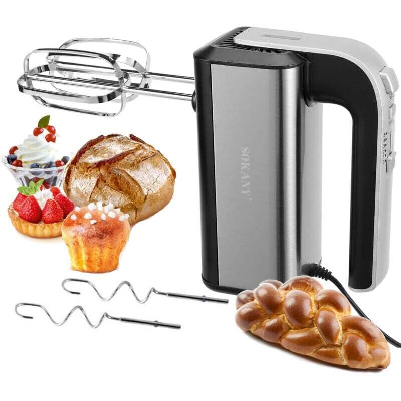 800w Elektrischer Küchenhandmixer Mit 2 Schneebesen Und 2 Knethaken, 5 Geschwindigkeitsstufen, Edelstahl-auswurftaste