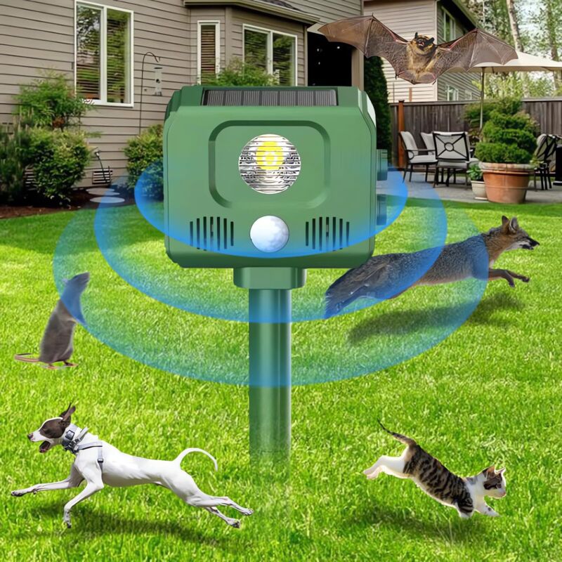 Solar-katzenabwehr Für Den Garten, Garten Mit Led-blinklicht Und Pir-bewegungsmelder, Wasserdicht Ip44, Ultraschall-katzenabwehr, Ultraschall-gerät Zur Tierabwehr