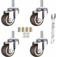 Satz Mit 4 Schwenkbaren Möbelrollen - M6 X 15 Mm - Mit 25 Mm Gewinde - Weichgummi - Tpe-gewinde - Mini-möbelrollen (25 Mm)