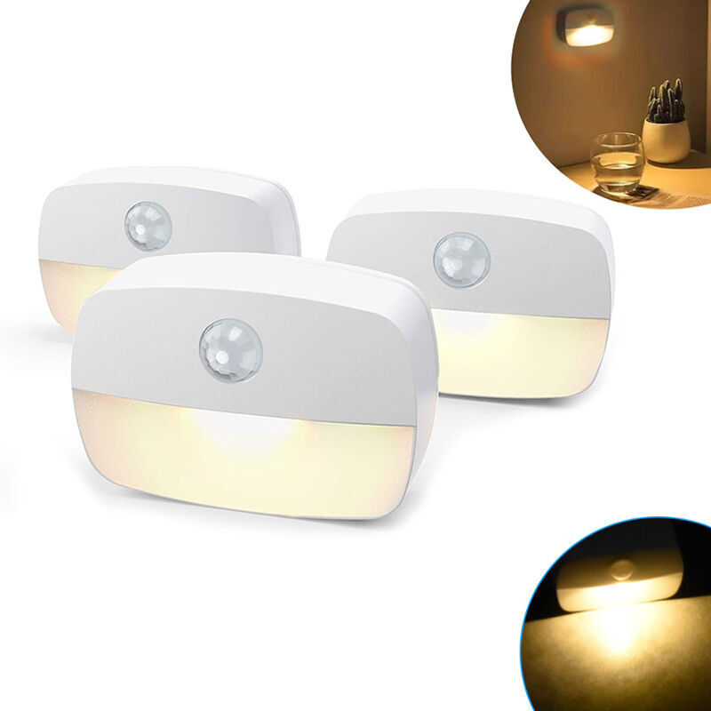 3er-pack Automatische Led-nachtlichter, Wandmontierte Nachtlampen Mit Bewegungsmelder Und Klebefunktion, Wandnachtlicht Für Badezimmer, Schlafzimmer, Garage Und Flur (warmweiß)