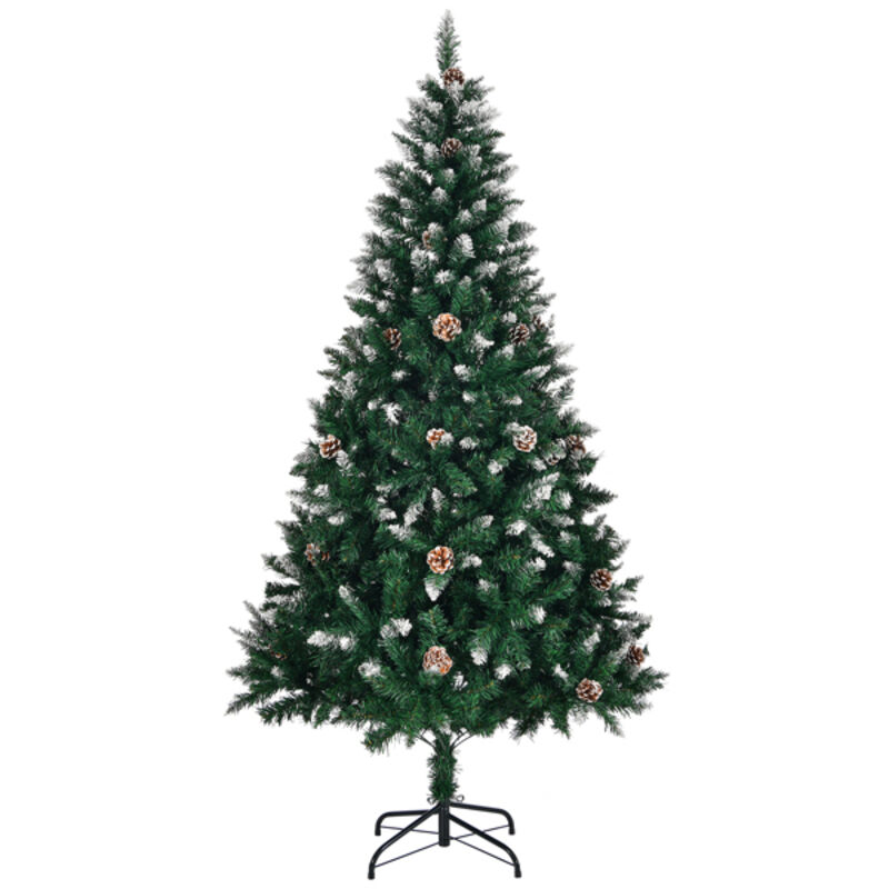 Künstlicher Weihnachtsbaum 6 Ft, Beschneit Mit Tannenzapfen, Grüner Weihnachtsbaum Mit 900 Zweigen, Stabiler Metallfuß