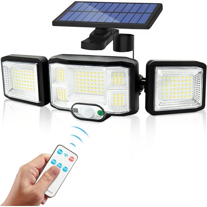 Solaire Außenwandlampe, Led-leuchte Mit 3 Köpfen, 192 Leds, Bewegungsmelder, Sicherheitsstrahler, Ip65 Wasserdicht, Solarbetriebene Lampe [energieeffizienzklasse A+++]
