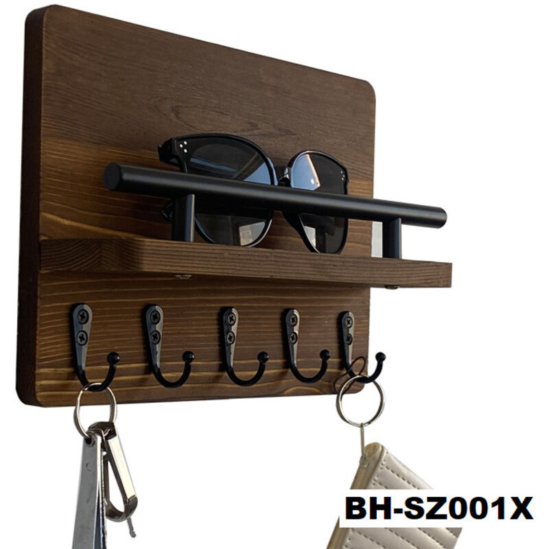 Hölzerne Wandschlüsselhalter Mit 5 Haken, Briefablage Und Dekorativer Schlüsselhaken