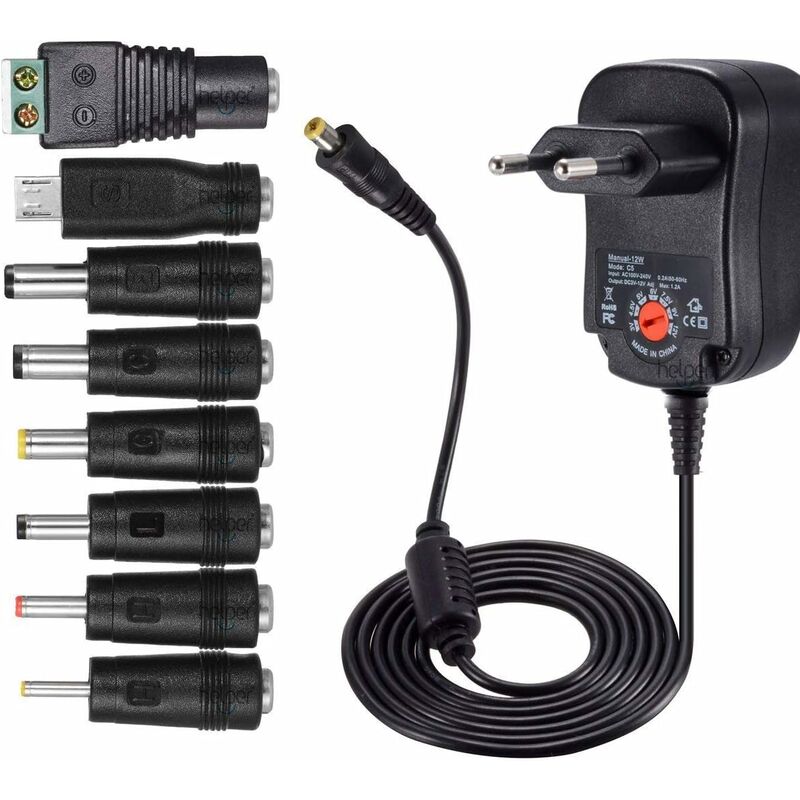 Universelles Netzteil 12w Ac Dc 3v Bis 12v – 8 Austauschbare Stecker – Kabel 115cm – Stromstärke Max. 1000ma