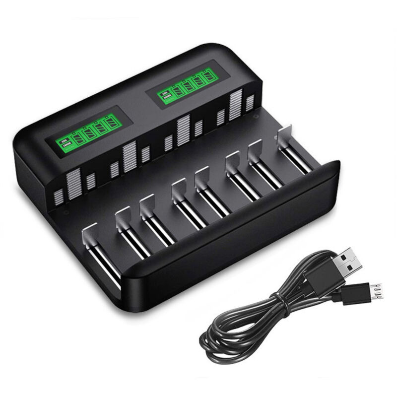 Universelles Lcd-ladegerät, Kompatibel Mit Wiederaufladbaren Ni-mh-batterien Aa/lr6, Aaa/lr3, C/r14, D/r20 Mit Micro-usb-type-c-eingang.