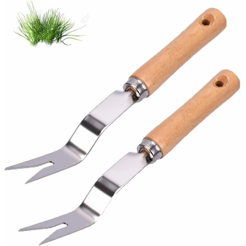 2er-set Hand-unkrautstecher Aus Edelstahl, V-förmiger Unkrautentferner Mit Gabel Für Schnelle Garten- Und Bodenpflege