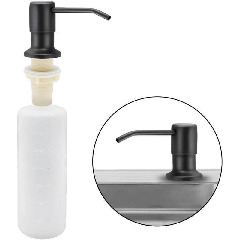 Eingelassener Seifenspender Aus Edelstahl, 350 Ml – 360° Drehbare Pumpe – Kompatibel Mit Küchen- Und Badezimmerspülen – Mattschwarz