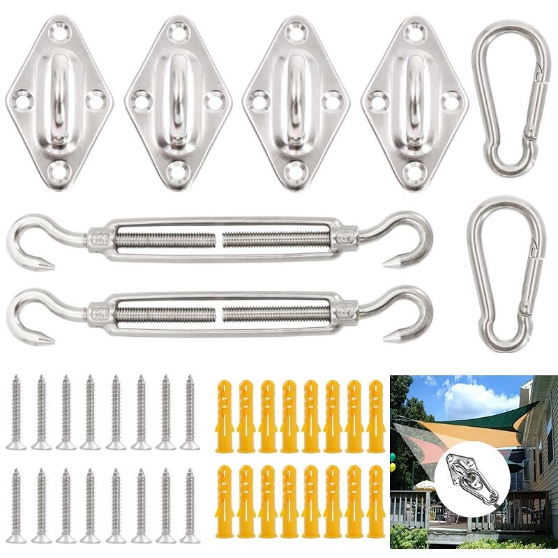 Sonnensegel-befestigungsset, 40-teiliges Montageset Mit Befestigungselementen Für Sonnensegel, Edelstahl 304 Zubehör-set, Befestigungsset Für Gartensonnensegel