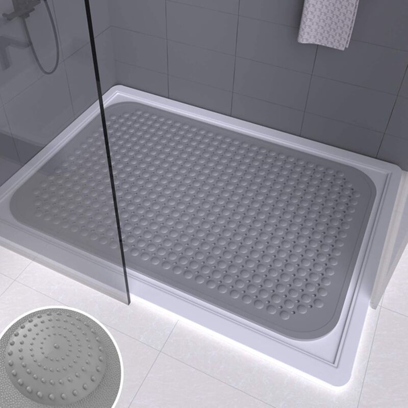 Anti-rutsch-duschmatte 80x50 Cm – Starke Saugnäpfe Für Badewanne Und Dusche – Optimale Entwässerung Und Schnelles Trocknen – Massierende Kieselstein-oberfläche - Pvc-8858cm