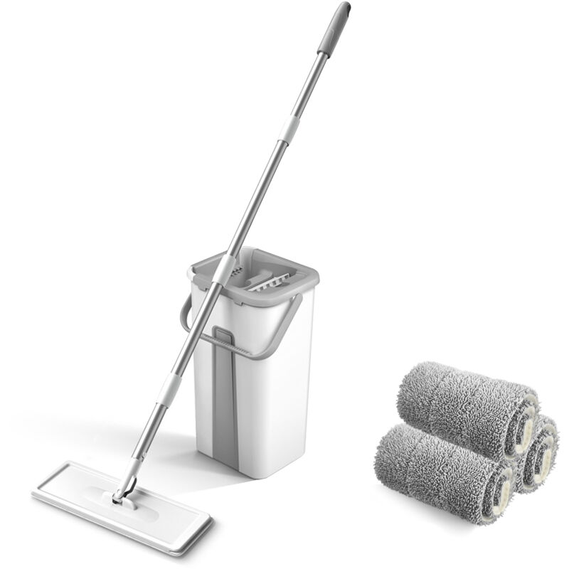 Wischmopp Mit Eimer Und Auswringer, Flachwischer Mit Rotierbarem 360°-kopf Und 125 Cm Langem Griff, Wiederverwendbarer Mikrofaser-mopp Mit 3 Austauschpads Zur Bodenreinigung