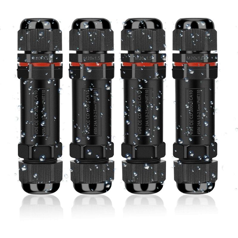 Wasserdichte Elektrische Verbindung Ip68 – 3-adriges Außenkabel-verbindungselement – Abzweigdose Für Kabel Ø 4–12 Mm – 4er-pack