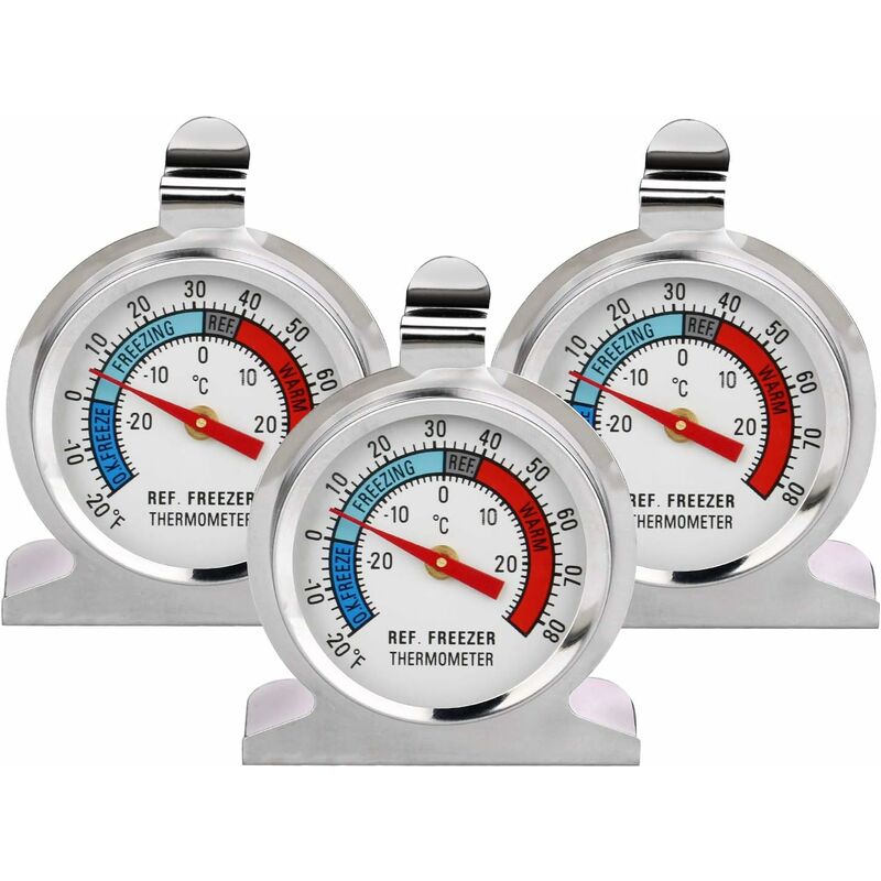 3 Stück Großes Edelstahl-kühlschrankthermometer Mit Temperaturanzeige Für Gefrierschrank Und Kühlschrank, Mit Aufhängehaken Und Ständer
