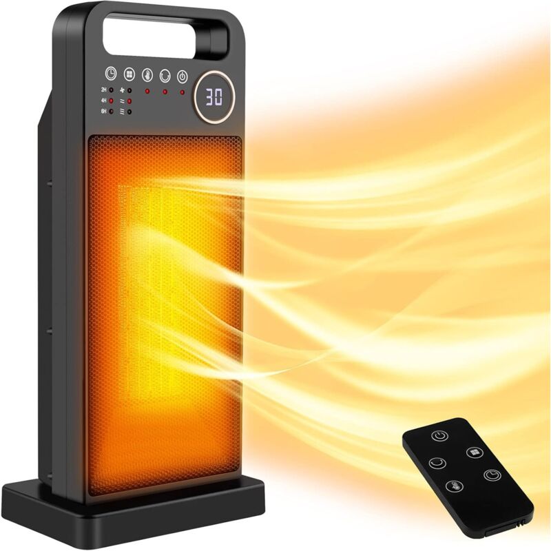Tragbarer Heizlüfter Mit 2000 W – 3 Heizmodi – Fernbedienung – 12-stunden-timer – 60°-oszillation Für Gleichmäßige Wärmeverteilung