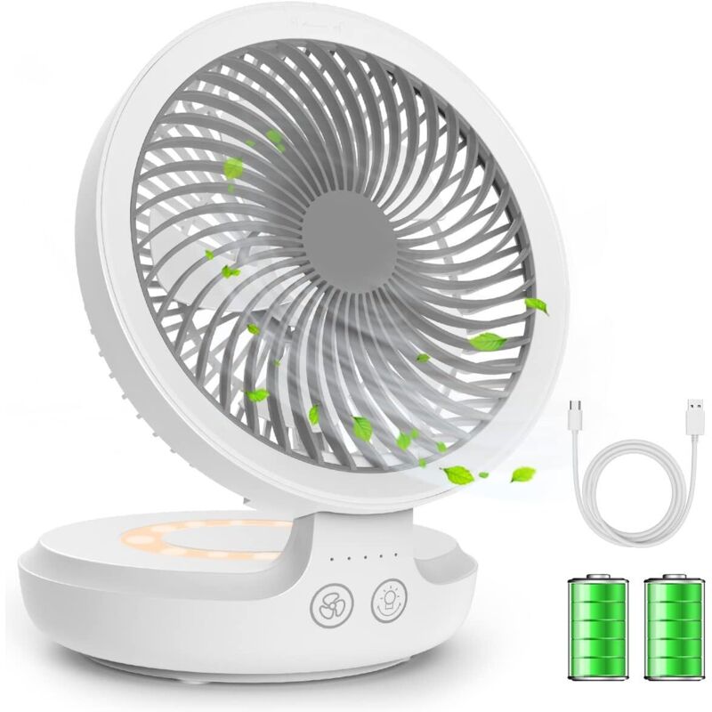 Usb-schreibtischventilator, Tragbar, Wiederaufladbar, Leise, Mit Nachtlicht, Klappbar, Persönlich, Mit 4 Geschwindigkeitsstufen, Ideal Für Zu Hause.