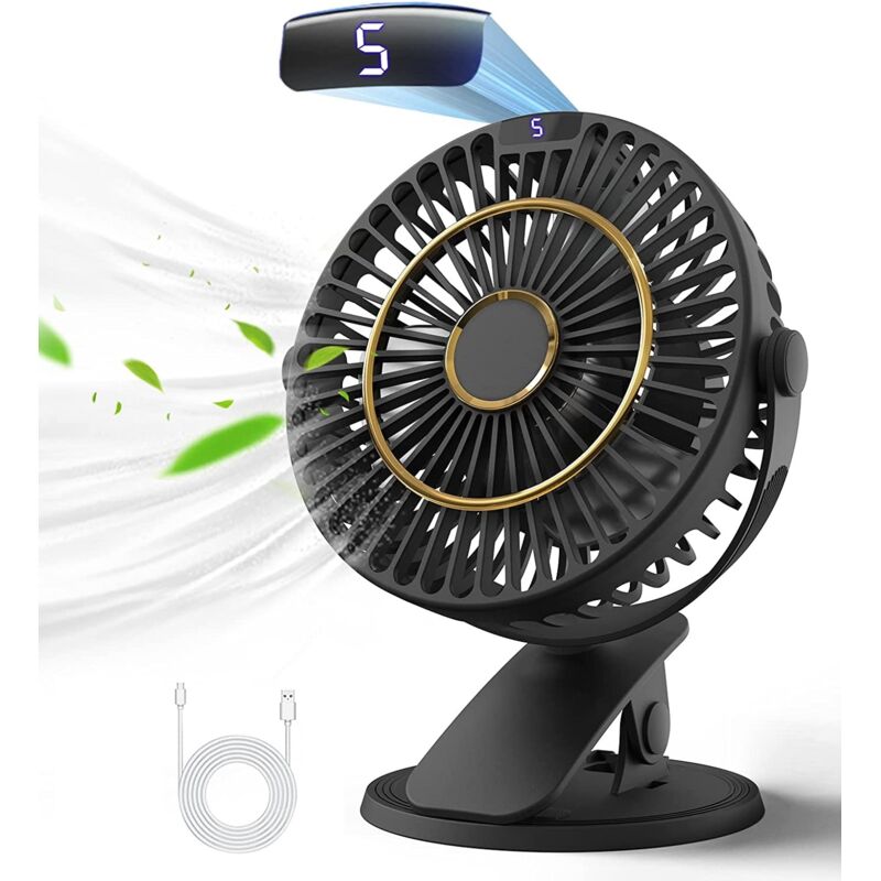 Wiederaufladbarer Tischventilator Mit 5 Geschwindigkeitsstufen – 720° Drehung – Lcd-bildschirm – Leise Für Büro Und Camping – 1,2 M Usb-kabel