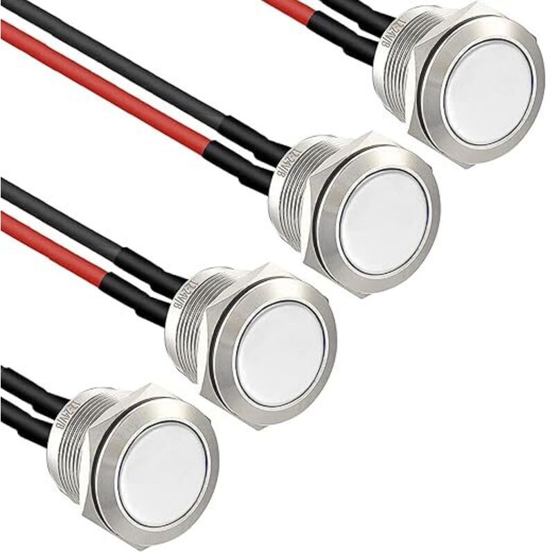 4× 16 Mm Wasserdichter Momenttaster Aus Edelstahl, Klingeltaster 12 V 2 A 250 V, Für Auto, Pc, Tischlampe (rund) (flacher Kopf) (vorverkabelt)