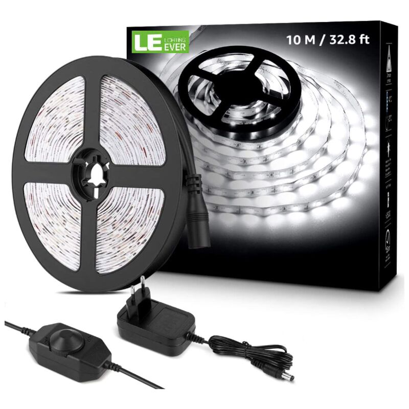 Led-streifen 10m Kaltweiß 6000k 600 Smd 2835 Leds Dimmbar Mit Dimmer Innenbeleuchtung Für Möbel Und Treppen