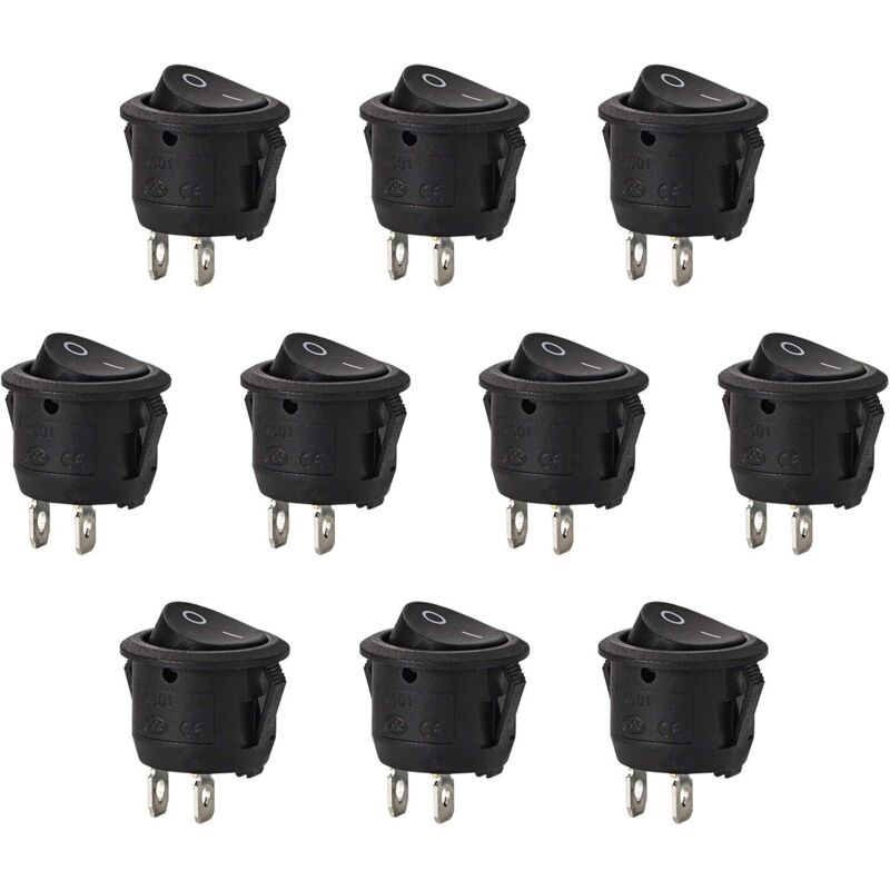 10 Stück Runder Kippschalter Mit Verriegelung, Spst, 2-polig, Ac 6a/125v 3a/250v, Für Auto, Lkw, Boot