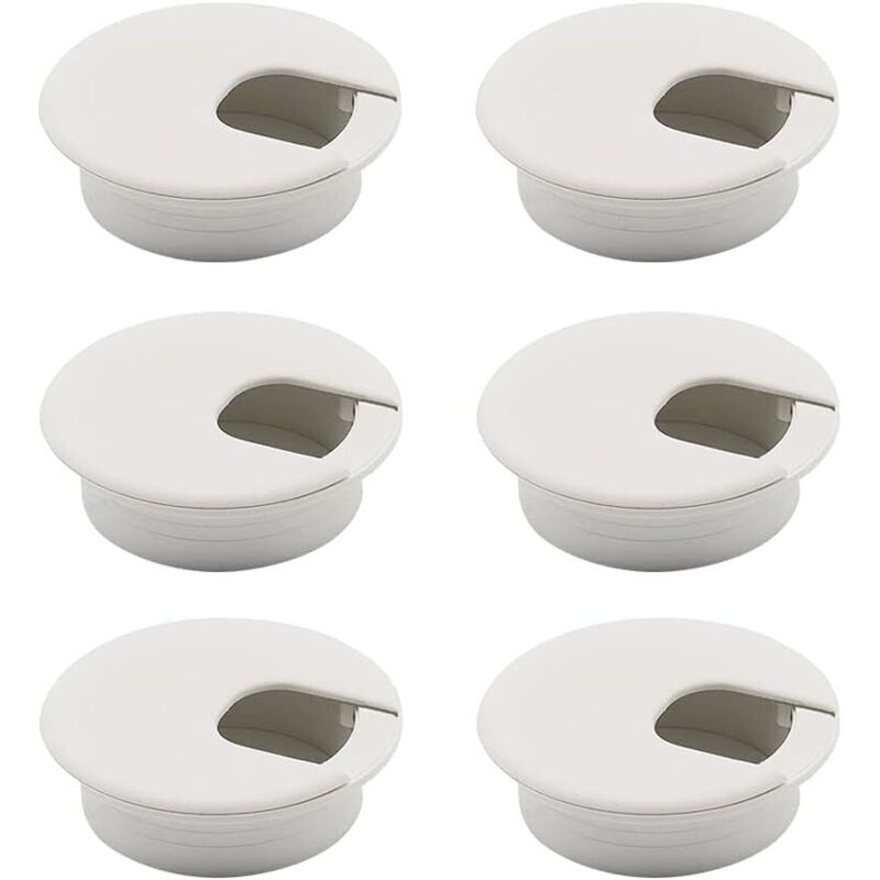 Set Aus 6 Weißen Kabeldurchlässen Für Den Schreibtisch, Runde Versenkte Kabelabdeckungen, Kabeldurchlass Für Den Schreibtisch, Lochabdeckungen Für Kabel, Weiße Kabeldurchlässe