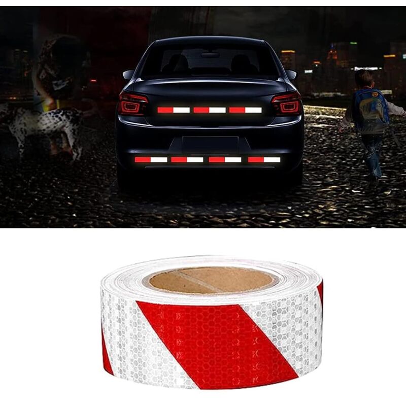 Rotes Und Weißes Reflektierendes Band, 25 M X 5 Cm, Selbstklebendes Reflektierendes Autoband, Reflektierende Aufkleber, Reflektierendes Warnband, Weißes Signalband