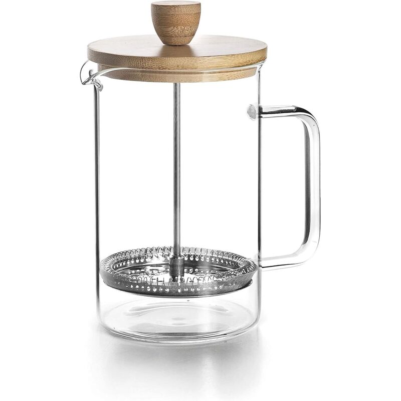 Stempelkanne Aus Glas Mit Holzdeckel, Kanne Aus Hitzebeständigem Borosilikatglas Mit Holzdeckel, Stoßfest Und Bruchsicher, Grüne Teekanne, 800 Ml