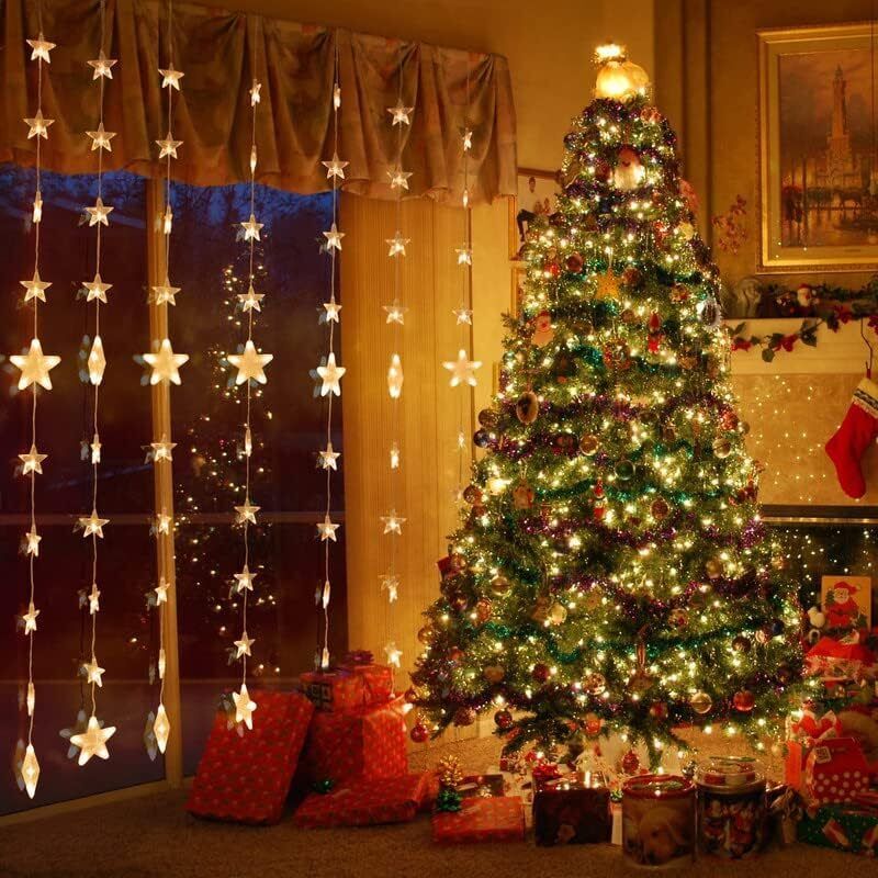 Catena Luminosa Specchio, 80 Sterne 144 Led Sternenvorhang Verbindbar 2mx1,5m Mit 8 Modi Fernbedienung Weihnachtsbeleuchtung Für Fensterdekoration