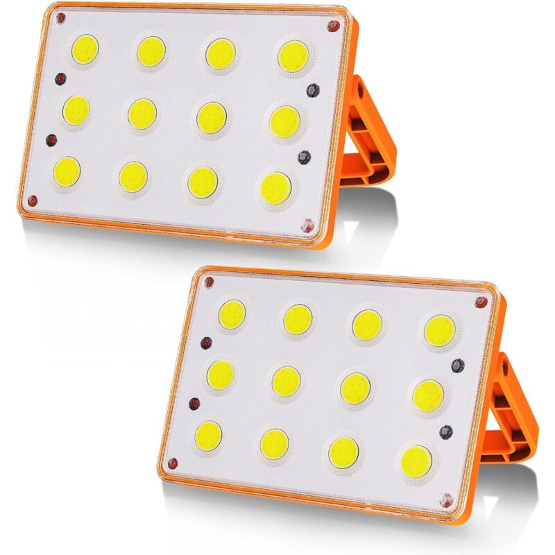 2er-pack Wiederaufladbare 60-w-led-strahler, 120 Cob, 4 Modi, Solarbetriebener Wiederaufladbarer Led-strahler, Baustellenlicht, Wasserdichter Wiederaufladbarer Led-strahler, Notlicht, Für Camping Und