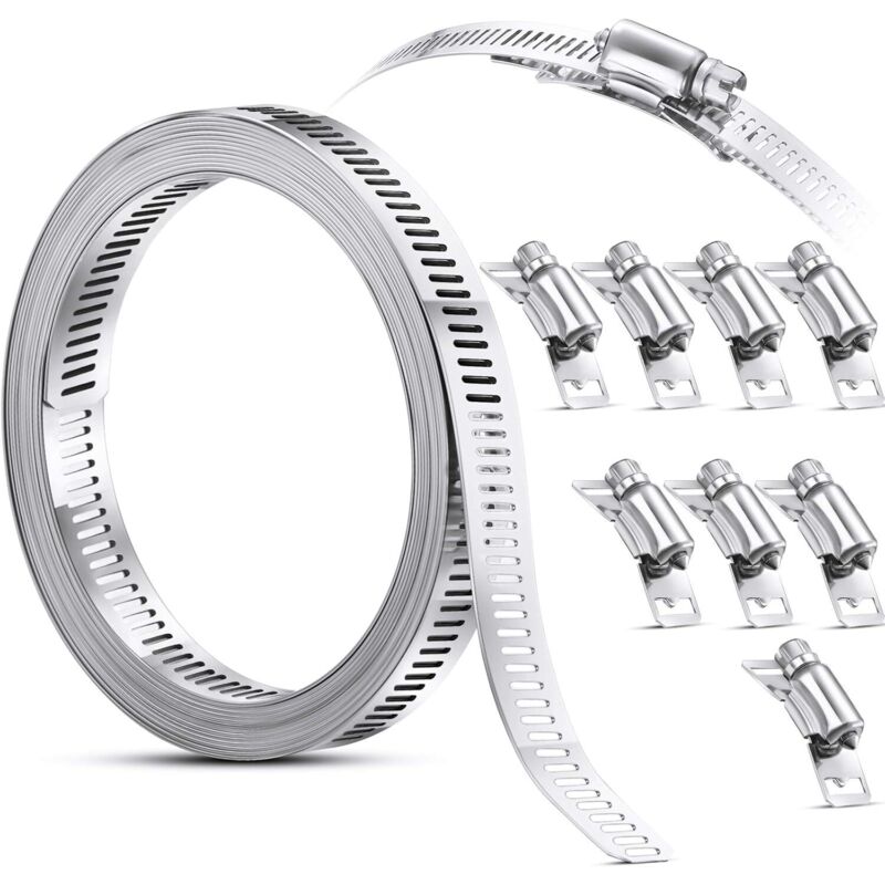 Schlauchklemme, Schneckenschlauchklemme Aus Stahl, Schlauchklemme Mit Befestigungselementen, Schlauchklemmen Aus Edelstahl 304, Verstellbare Schneckenschlauchklemme (9 Stück, 3,5 Meter)