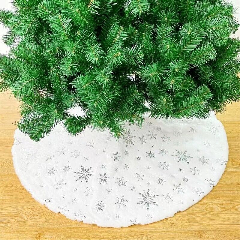Weihnachtsbaumrock Weißer Plüsch-weihnachtsbaumrock Mit Schneeflocken Und Schleifen, Weihnachtsdekoration, Silber, 150 Cm