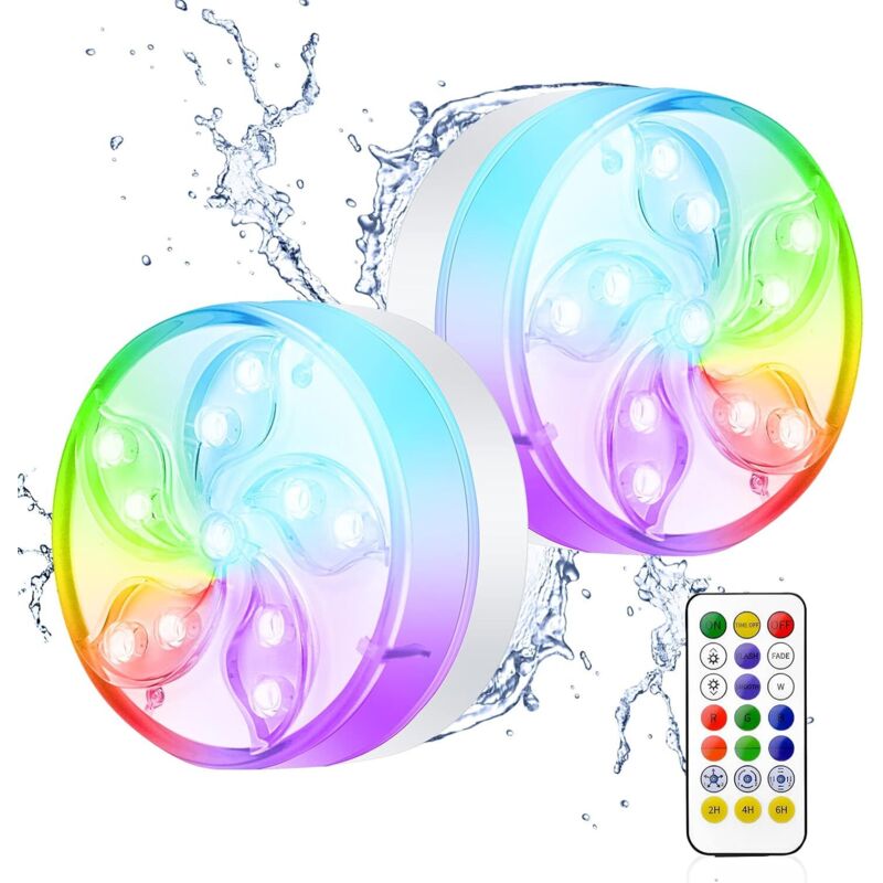 Led-tauchlampe, Wasserdicht Ip68, Mehrfarbiges Rgb-licht Für Pool Mit Fernbedienung, Led-beleuchtung Für Kinderpool, Vasenbasis, Garten, Badewanne, Aquarium, Teich (2 Stück)